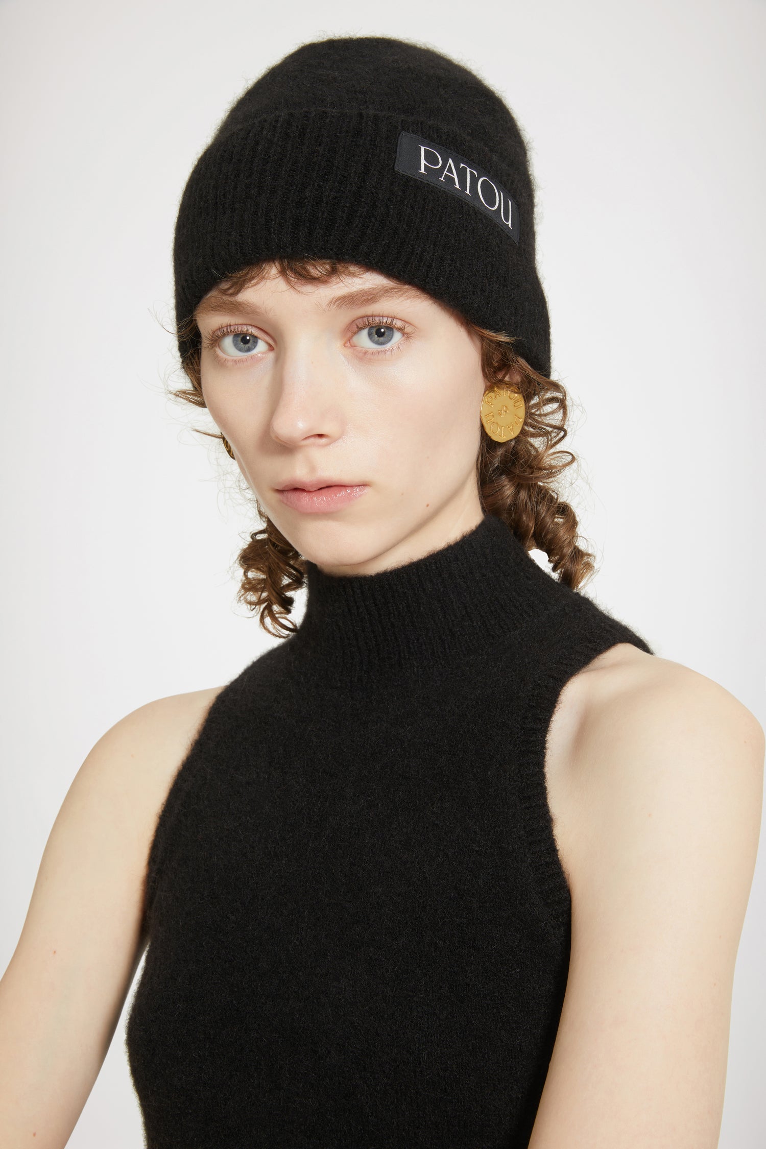 Patou - Patou beanie in sustainable alpaca blend - Black - Patou puts a rib on it.Black baby alpaca-blend beanie. Rib knit. Embroidered JP monogram.