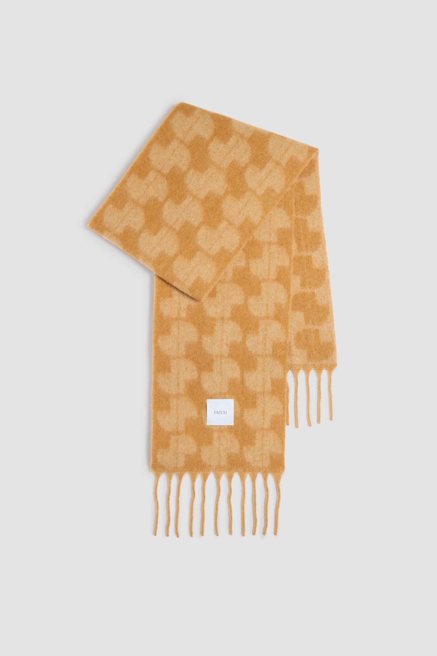 Patou - JP scarf in baby alpaca blend - Biscuit - Biscuit beige baby alpaca blend scarf. JP monogram. Fringed edges. Square Patou label.