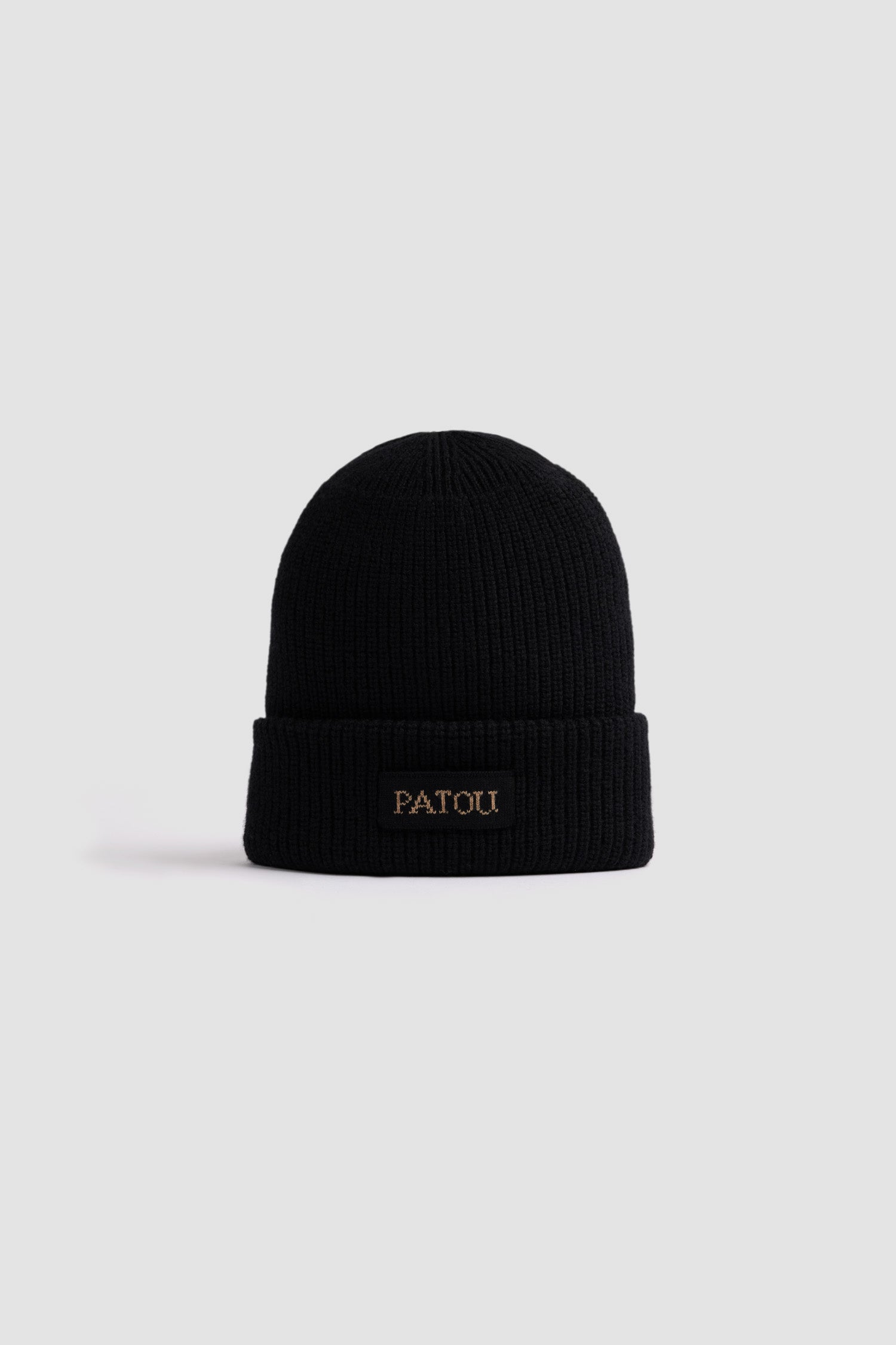 Patou - Cuffia Patou in lana ecosostenibile - Black - Cuffia in lana ecosostenibile nera. Maglia a costine. Etichetta Patou sul davanti.