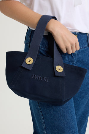 Kleiner trapezförmiger Patou Shopper mit Logo aus Baumwollcanvas