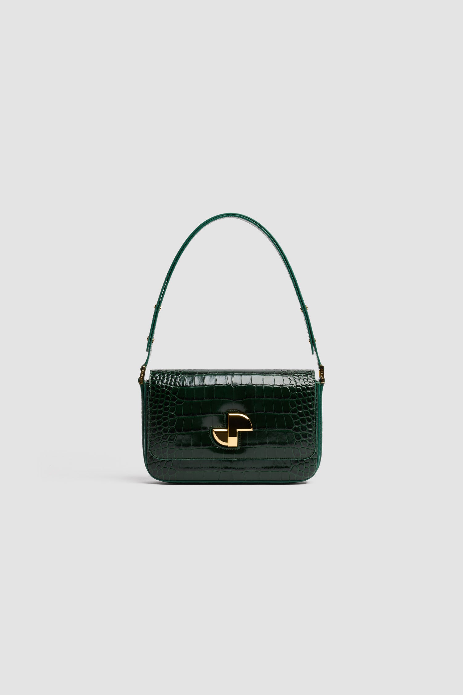 Patou - Borsa Le Classic Lock in pelle di coccodrillo goffrata - Garden Green - Borsa in pelle di coccodrillo goffrata Garden Green. Borsa da giorno classica rivisitata. Fermaglio girevole JP oro in stile Art Déco sul davanti. Tracolla regolabile che può essere indossata lunga o corta. Fodera in pelle.