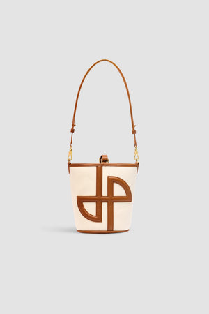 Small JP bucket bag in leather and canvas