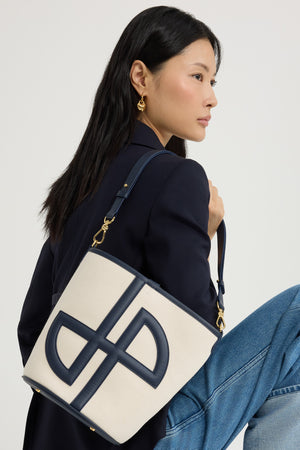 Borsa a secchiello JP media in pelle e cotone