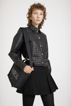 Cut-out cropped shirt in eco-friendly quilted nylon
