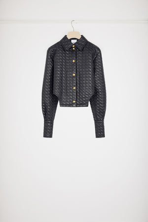 Cut-out cropped shirt in eco-friendly quilted nylon