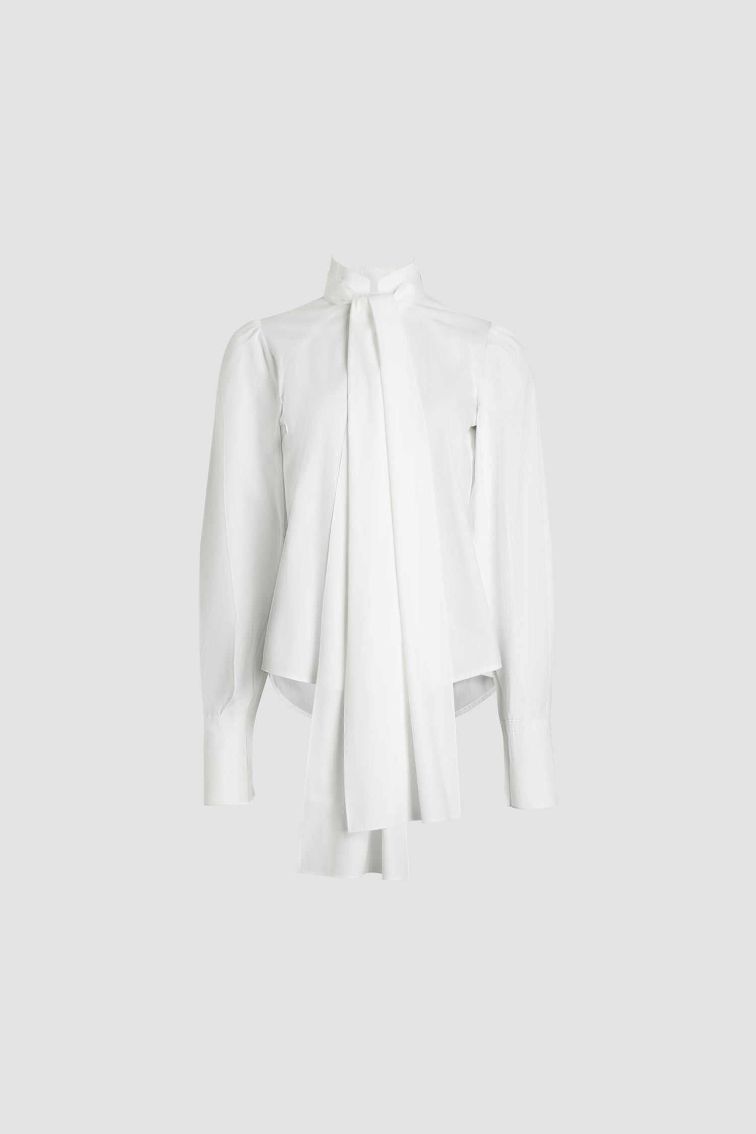 Patou - Lavallière blouse in organic cotton - White - White organic cotton blouse. Stand collar with removable lavallière bow. JP-engraved mother-of-pearl buttons. Volume raglan sleeves with puff shoulders and buttoned French cuffs.