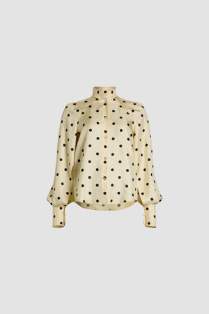 Lavallière-Bluse aus bedruckter Bio-Seide