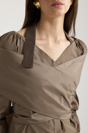 Blusa incrociata in faglia riciclato
