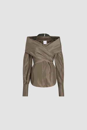 Blusa incrociata in faglia riciclato