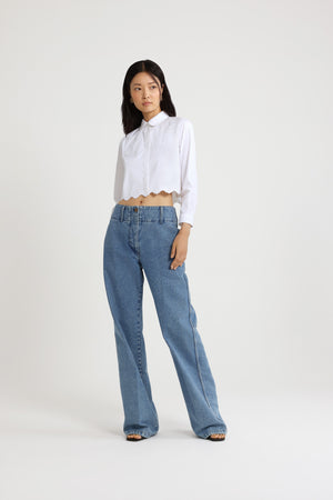 Chemise courte festonnée en popeline de coton bio