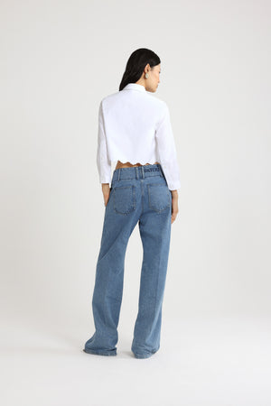 Chemise courte festonnée en popeline de coton bio