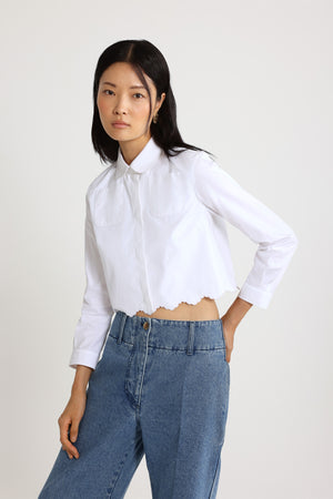Chemise courte festonnée en popeline de coton bio