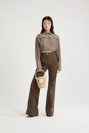 Cropped safari shirt in recycled faille
