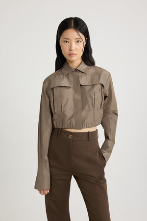 Cropped safari shirt in recycled faille