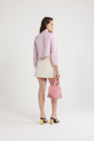 Cropped shirt in printed organic cotton poplin