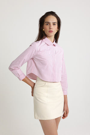 Cropped shirt in printed organic cotton poplin