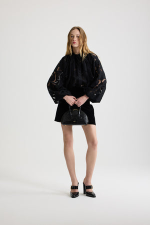 Blouse bouffante en dentelle de coton bio mélangé