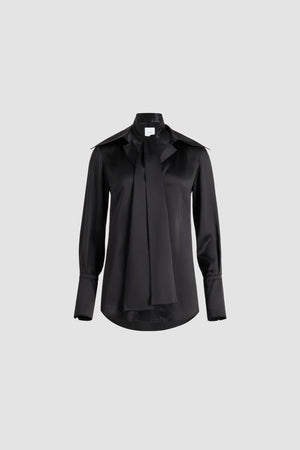 Blusa con colletto largo in seta bio