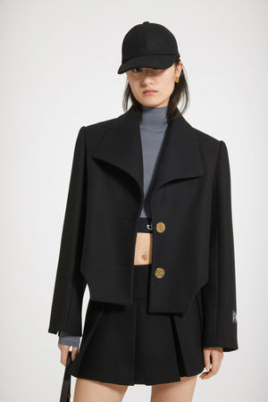 Kurze Jacke mit Cut-Outs aus Filz-Wollmix