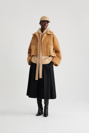 Rib waist cropped coat in wool and cashmere blend