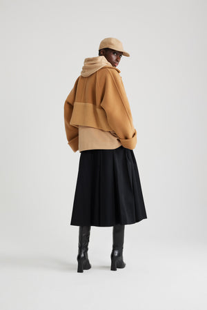 Rib waist cropped coat in wool and cashmere blend