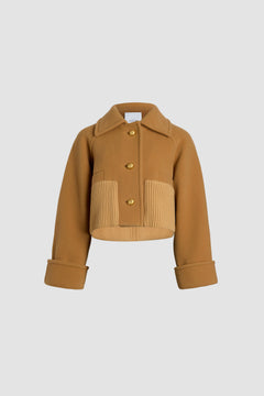 Manteau court à orlet côtelé en laine et cachemire