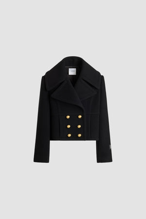Cappotto corto doppiopetto in misto lana sostenibile