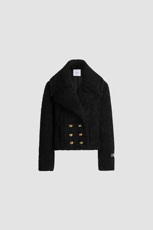 Manteau court croisé en fausse fourrure recyclée