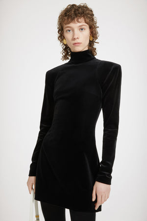 Robe courte à col montant en velours stretch