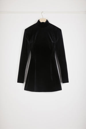 Robe courte à col montant en velours stretch