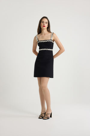 Robe décorée de strass en tweed de coton