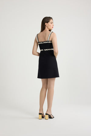 Robe décorée de strass en tweed de coton