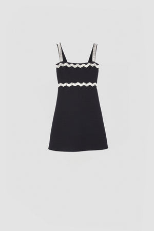 Robe décorée de strass en tweed de coton