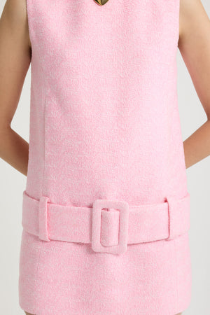 Belted mini dress in lightweight organic cotton tweed