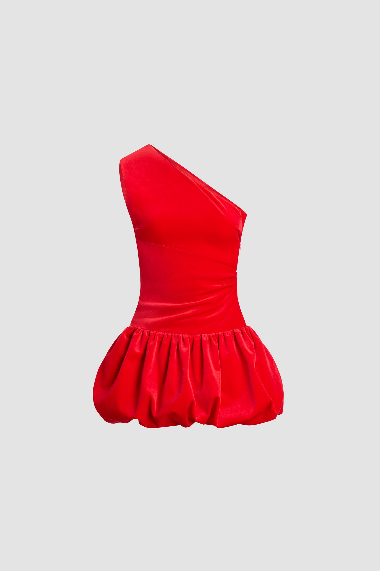 Patou - One-Shoulder-Mini-Kleid mit Bloomer-Effekt aus Bio-Baumwollsamt - Red - Rotes, asymmetrisches Minikleid aus Bio-Baumwollsamt. Rock im Bloomer-Stil.Dieses Stück stammt aus der "Evening"-Kapsel, entworfen von Guillaume Henry: um besondere Anlässe mit Stil und Raffinesse zu verewigen.