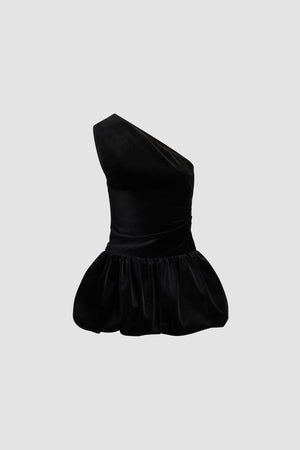 One-Shoulder-Mini-Kleid mit Bloomer-Effekt aus Bio-Baumwollsamt