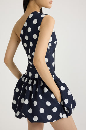 Robe boule courte asymétrique en ottoman imprimé recyclé