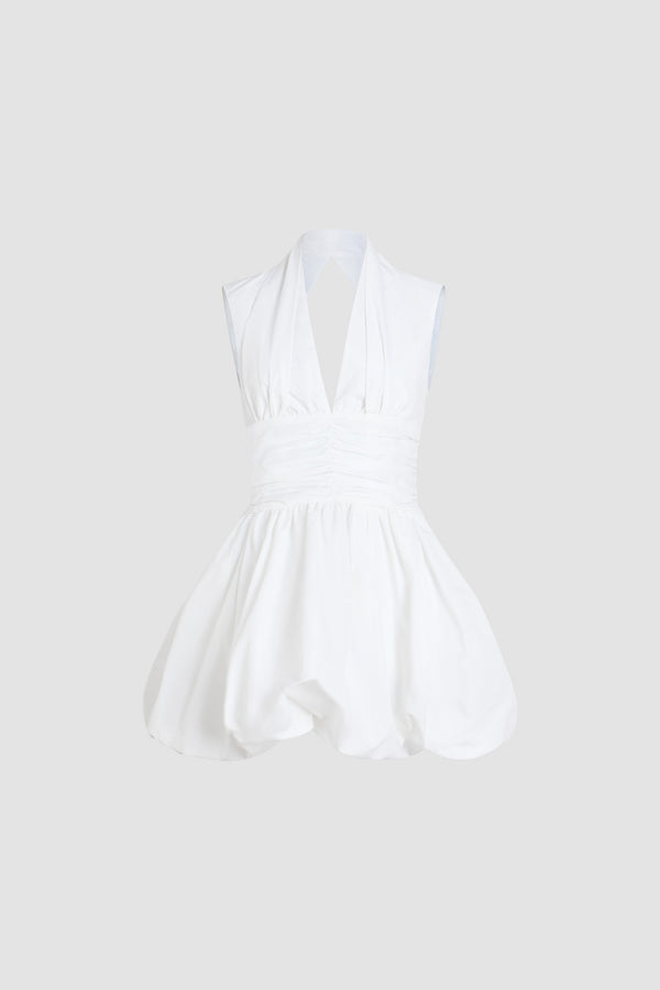 Patou - Robe boule courte dos nu en faille recyclée - White - Robe en faille recyclée blanche. Modèle court. Bustier ajusté avec fronces à la taille. Col V profond. Dos nu. Jupe boule.Cette robe fait partie de la collection Cérémonie créée pour les occasions spéciales.