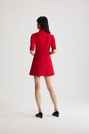 Vestito mini a collo alto in tweed di misto lana sostenibile