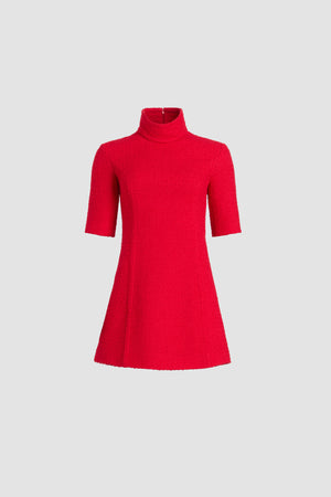Vestito mini a collo alto in tweed di misto lana sostenibile