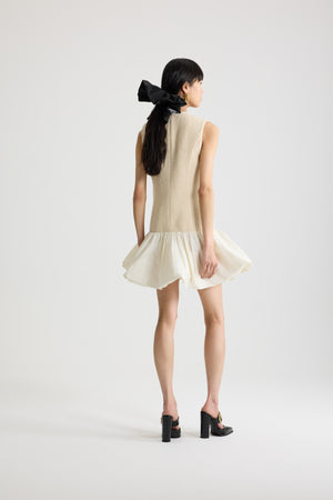 Robe à ourlet volanté en tweed de laine mélangée éco-responsable et faille