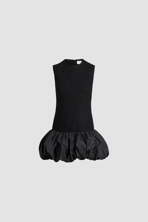 Kleid mit Rüschensaum aus nachhaltigem Wollmix-Tweed und Faille