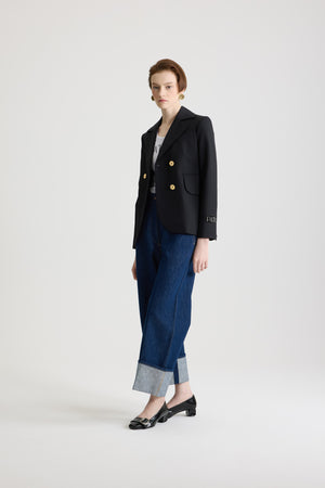 Belted tailored jacket in sustainable technical wool