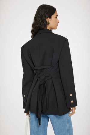 Relaxed belted jacket in technical wool