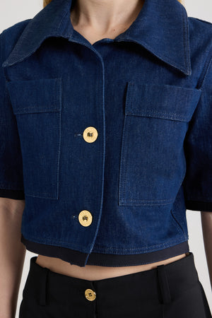 Veste courte à manches courtes en denim de coton