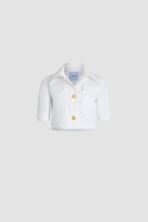 Short-sleeved cropped jacket in organic cotton gabardine