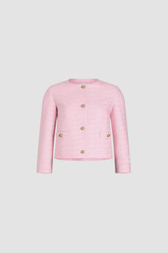 Boxy collarless jacket in lightweight organic cotton tweed