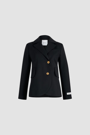 Giacca sartoriale con cintura in lana tecnica ecosostenibile
