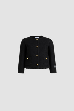 Kurz geschnittene kragenlose Jacke aus nachhaltigem Wollmix-Tweed