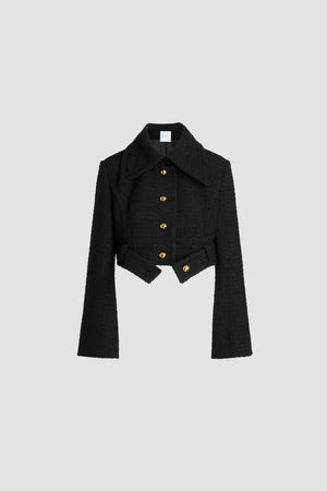 Belted cropped jacket in sustainable wool blend tweed